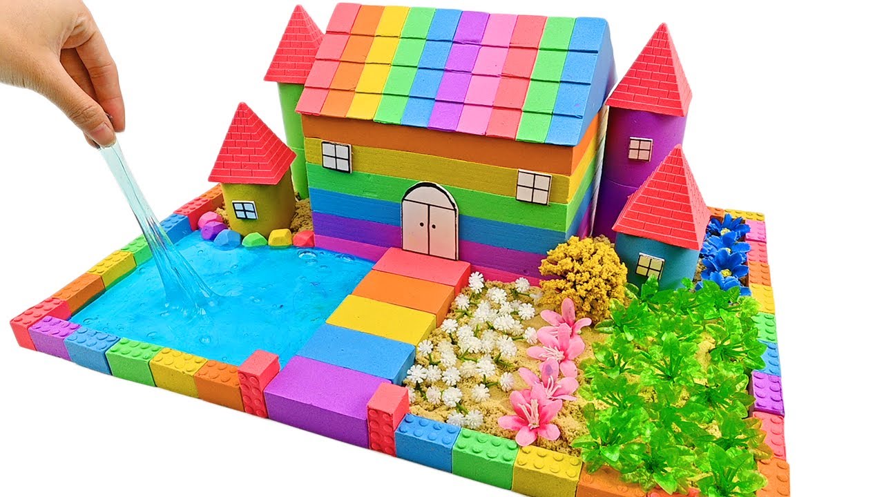 DIY Miniature House #22 - How To Make House has Swimming Pool and Gardens from Kinetic Sand