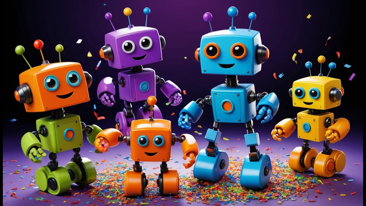 Seis Pequeños Robots de Juguete Giran, Giran | Canciones de Tecnología y Números para Niños