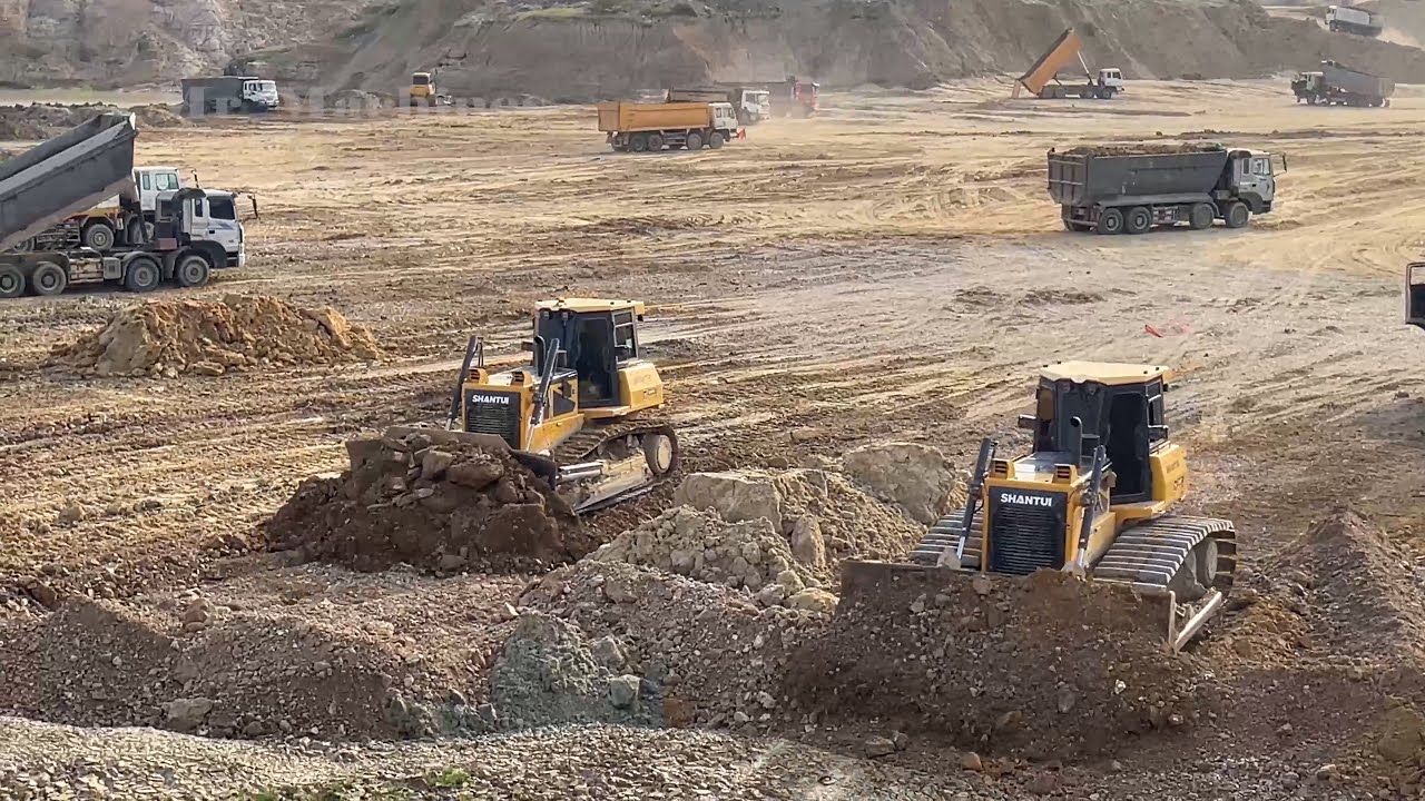Wonderful Big pond filling up using soil Machinery Operating skill 8 Shantui bulldozer & Dump trucks