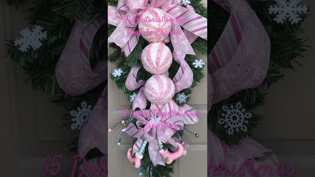 Easy & Inexpensive Dollar Tree $5 Christmas tree door swag  #christmas #dollartree #christmasdecor