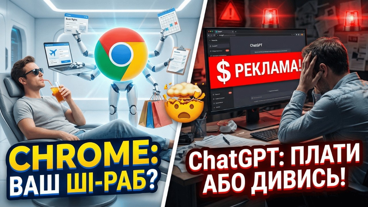 Google Chrome тепер ВАШ РАБ? Новий ШІ робить все за вас! 🤯 А ChatGPT вмикає рекламу