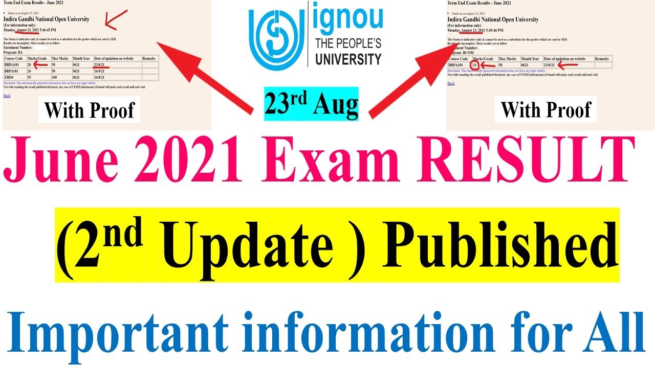 IGNOU June 2021 EXAM RESULT 2nd Update Published (With Proof ) || Important information for All