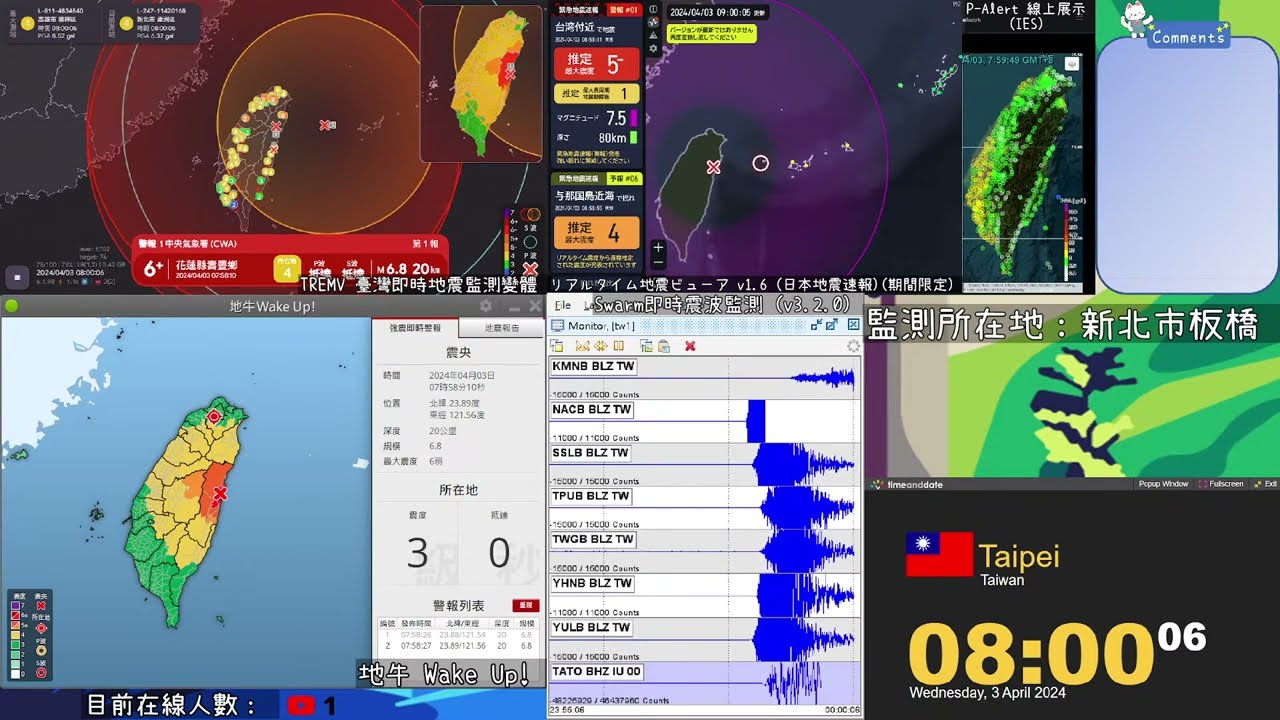 【地震】2024/04/03 07:58:09 花蓮縣壽豐鄉 規模7.1 最大震度6強 (含餘震)