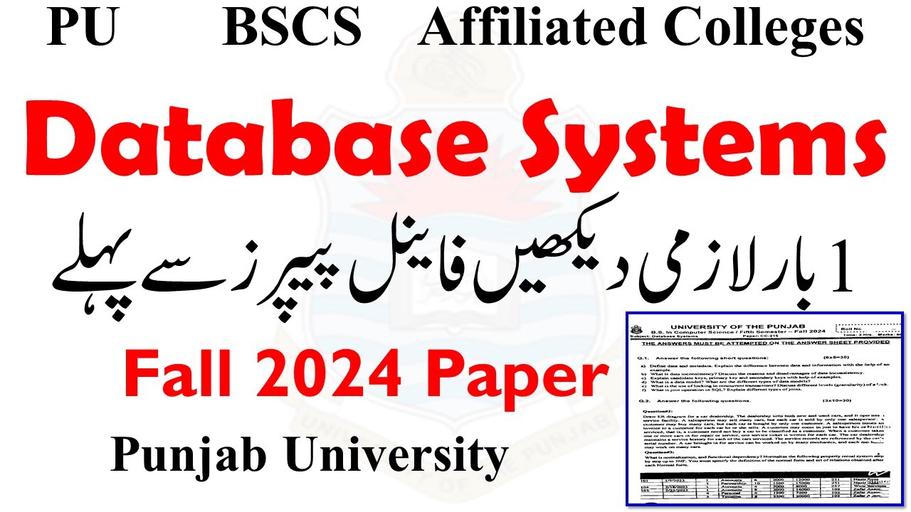 BSCS 3rd & 5th Semester Database System Paper 2026 PU | Database Final Term PU 2026 | PU Exams 2026