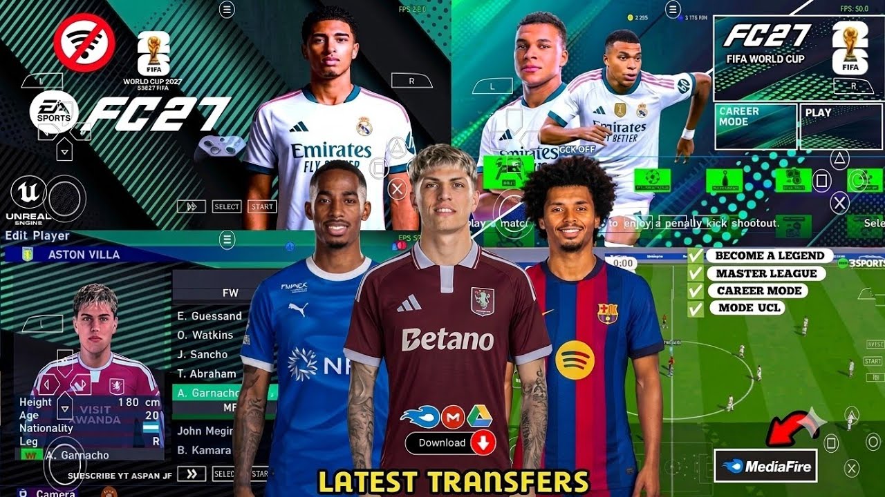 EA FC 27 PSP Mod на Android офлайн с камерой PS5 | EA FC PPSSPP HD-графика, 4K-камера, свежие тра...