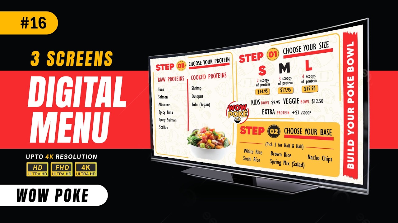 📺 Restaurant Digital Menu Board Animation | WOW POKE | Skyline Motion Digital