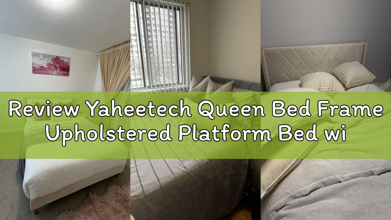 Review Yaheetech Queen Bed Frame Upholstered Platform Bed with Wing Side/Wooden Slat Support/Tufted