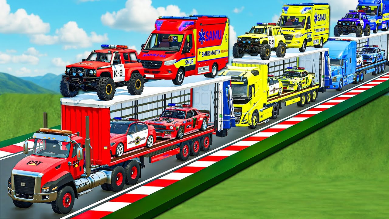 EMERGENCY TRANSPORT OF COLORS! NISSAN PATROL POLICE VS AMBULANCE VS HOONIGAN BATTLE! FS 25