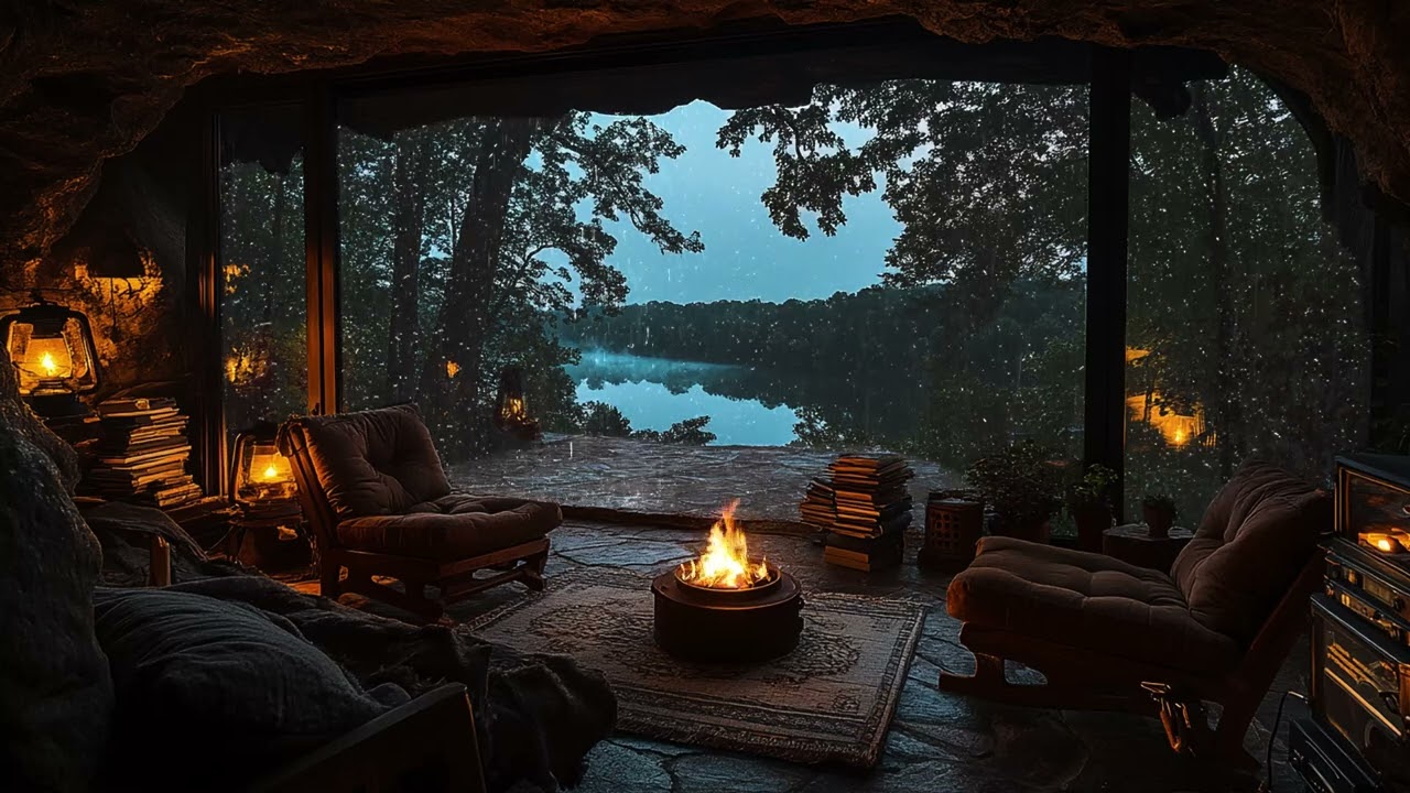 Heavy Rain Thunder and Fireplace Sounds for Deep Sleep Fast - Cozy Storm Night | Rain Harmony
