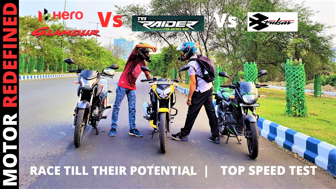 TVS Raider 125 Vs Pulsar 125 Vs Hero Glamour Xtec 125 Drag Race | Top Speed Test | Performance Test