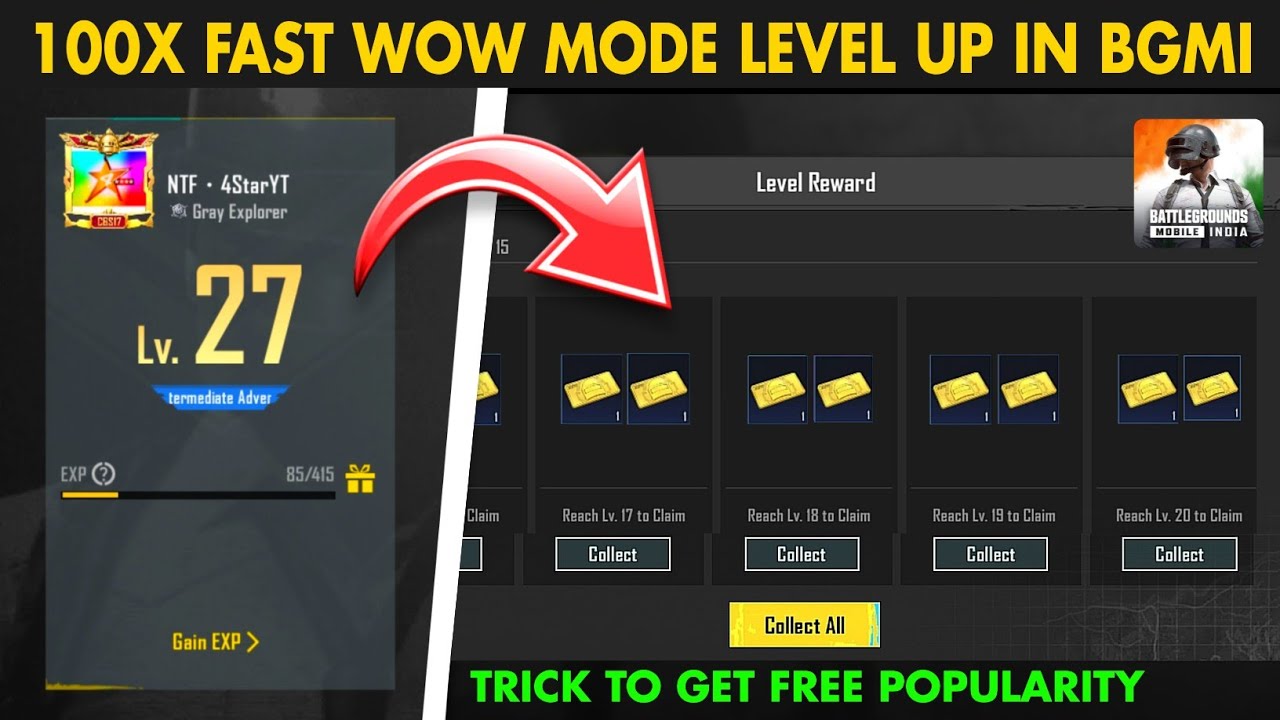 Trick To 100x Fast Wow Play Level Up In Bgmi 🔥| Get Free Popularity(Gold Bank Note) In Bgmi