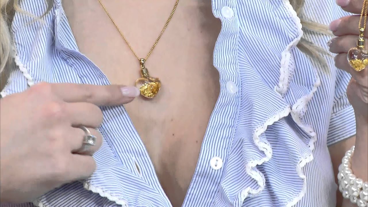 Glas-Herzanh&auml;nger mit 23K-Blattgold inkl. vergoldeter Kette