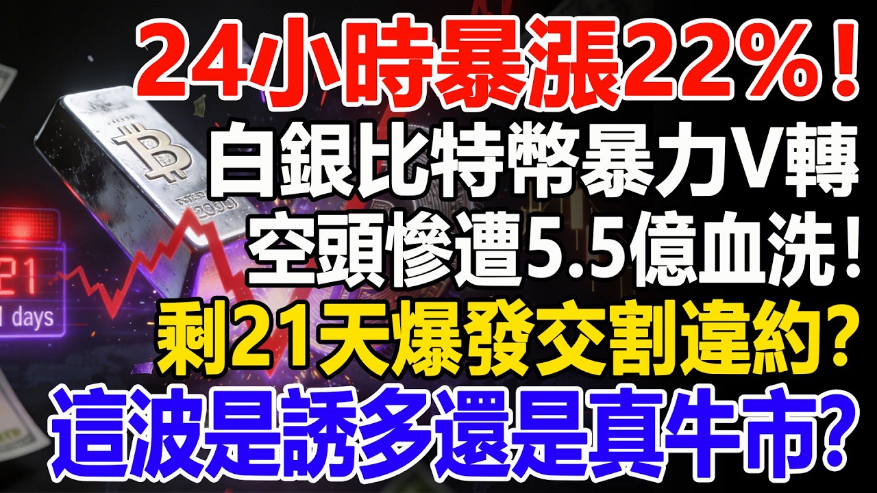 24小時暴漲22%！白銀比特幣暴力V轉，空頭慘遭5.5億血洗！剩21天爆發交割違約？這波行情是誘多還是真牛市？#白銀#黃金#貴金屬#美元#現貨價格#投資#理財#黃金#銀行#經濟學#金融#理財#比特幣