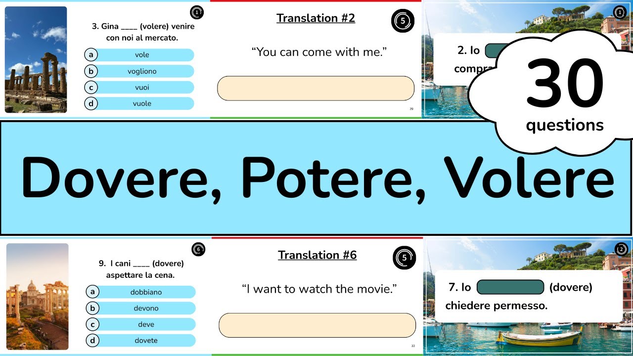 Beginner Italian Verb Conjugation Quiz - DOVERE, POTERE, VOLERE - Level A1/A2 Italian for Beginners