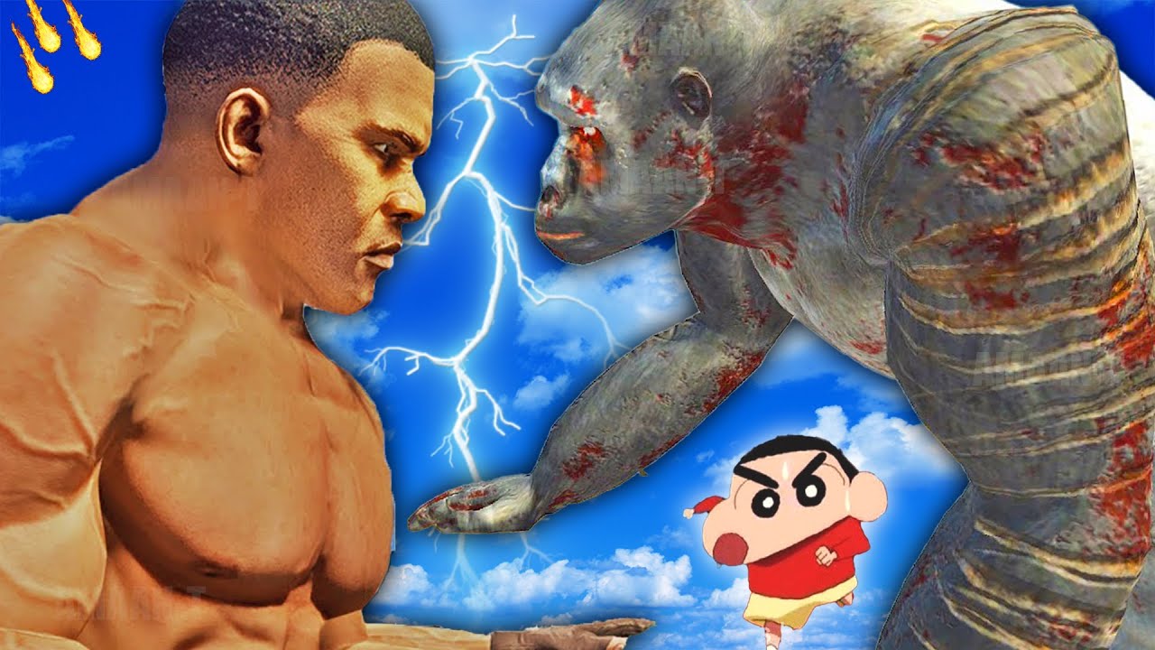 SHINCHAN & FRANKLIN FIGHTS GORO THE GIANT ARMY | KING KONG VS GODZILLA DINOSAUR GAME (GTA 5 MODS)