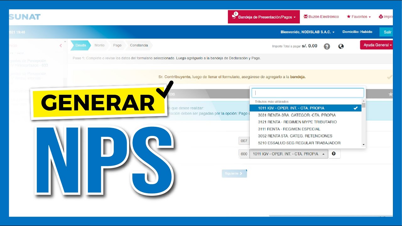 Como generar Numero de Pago Sunat (NPS) | NPS vencido para pagar impuestos