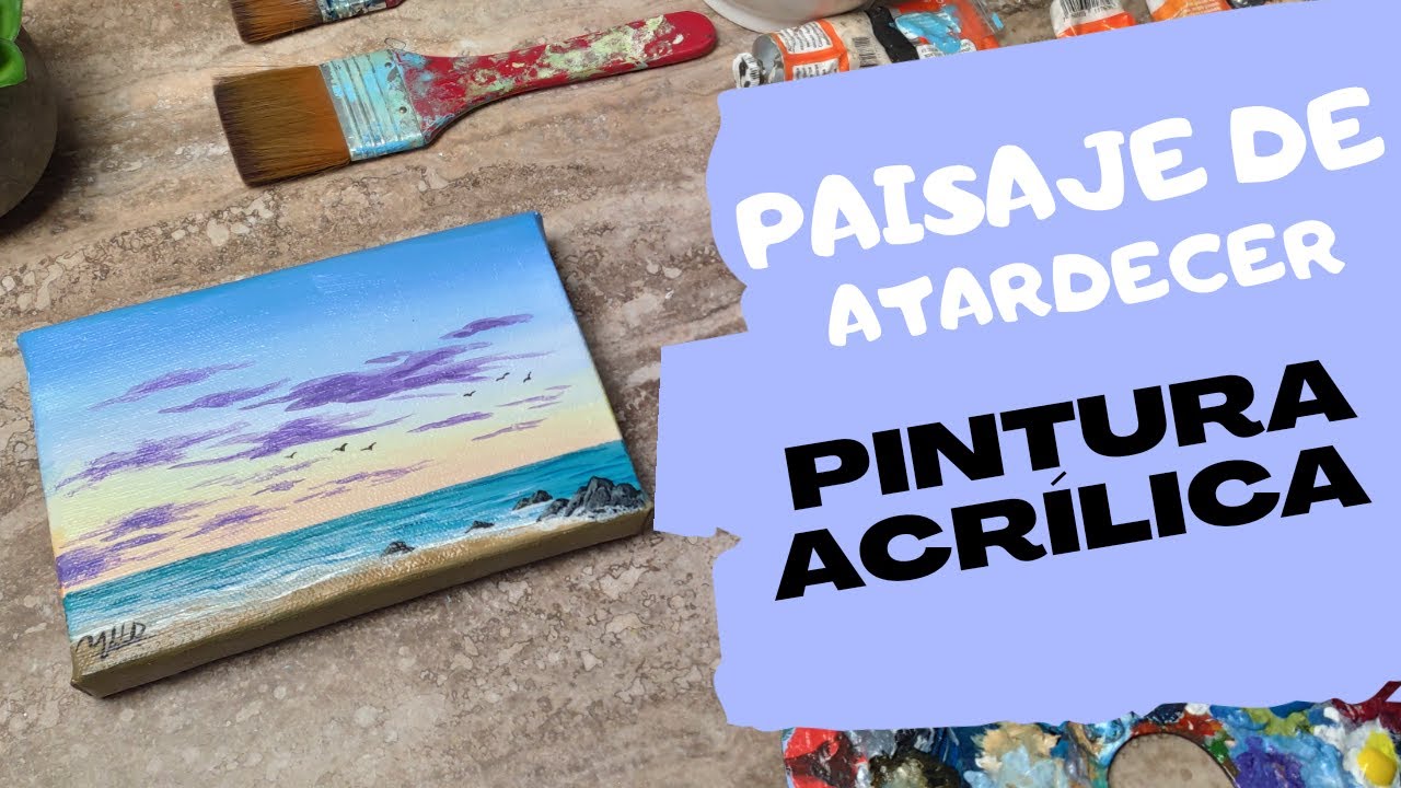 acrylic painting | pintando paisaje de atardecer con playa y nubes | pintura acrílica...