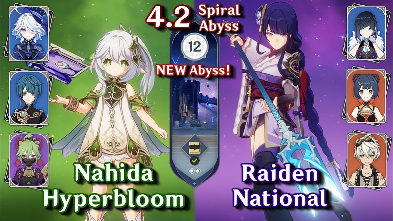 NEW SPIRAL ABYSS 4.2! C0 Nahida Furina Hyperbloom & C0 Raiden National | Floor 12 - 9 Stars