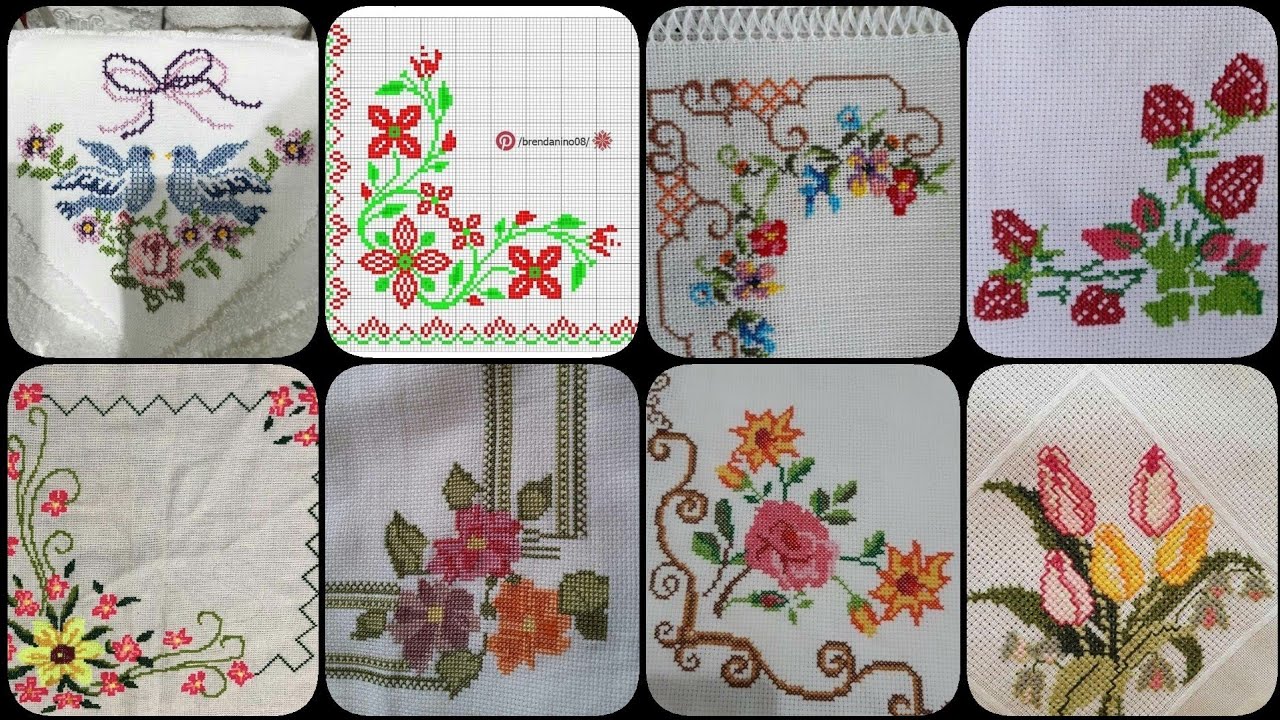 Beautiful corner easy cross stitching embroidery design/Dusuti ke design/hanky corner embriodery