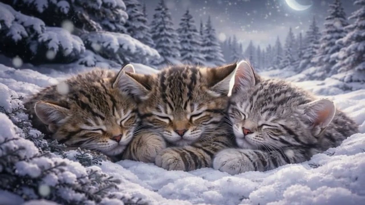 Instrumental Winter Lullaby ❄️ | Tiger Kitten 🐯 | Calm Sleep & Nighttime Relaxation (1 Hour)