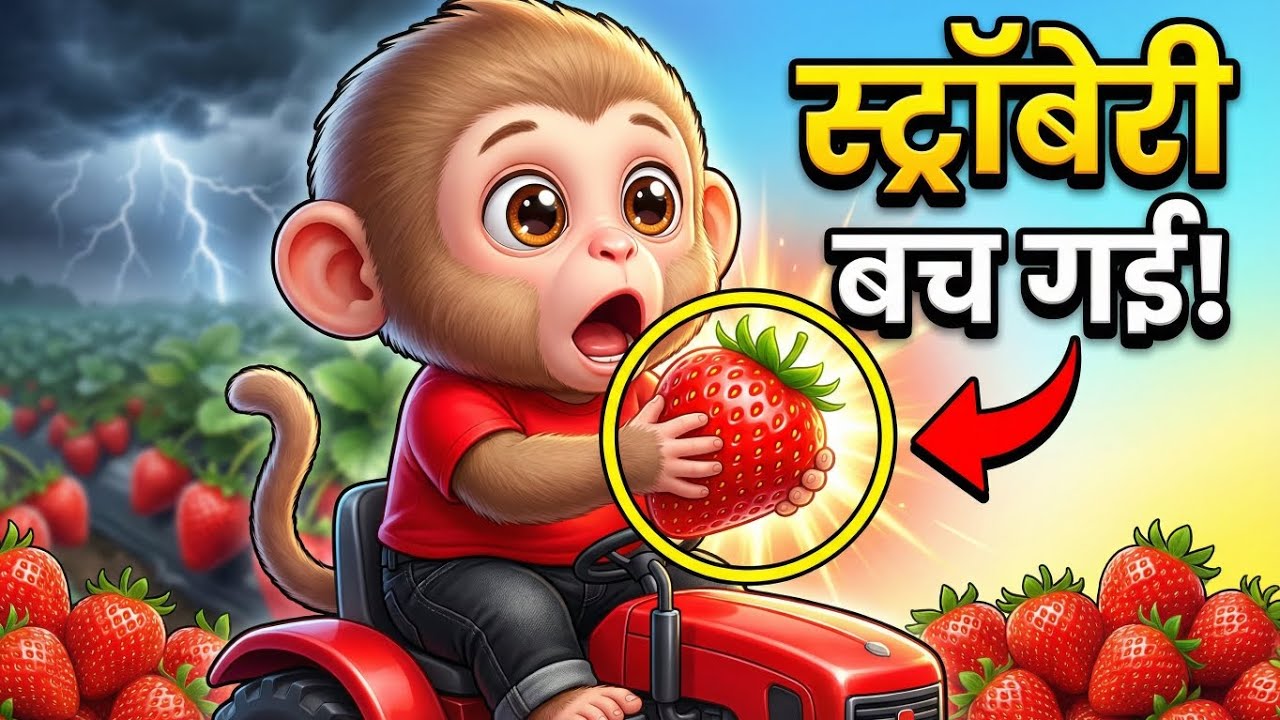 चीकू 🐵 सुपरहीरो बंदर की स्ट्रॉबेरी बाग़ की कहानी 🍓 | Kids Moral Story in Hindi | Animated Storytime