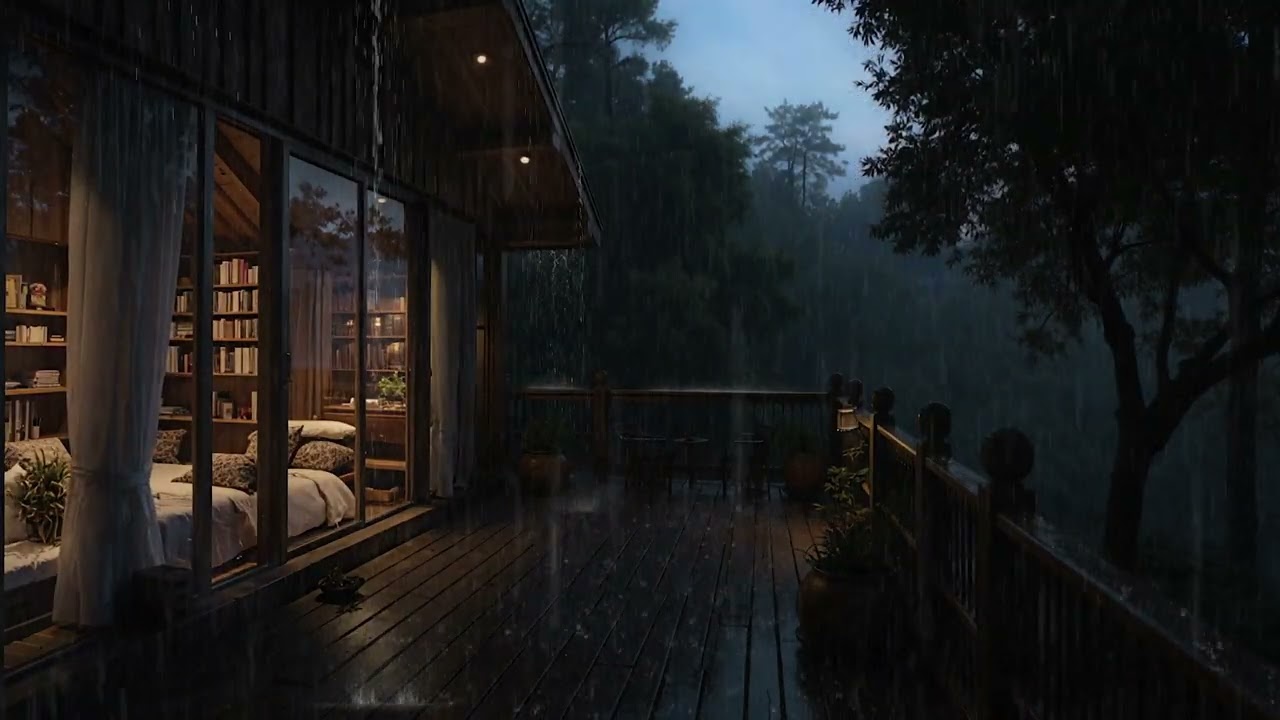 Soft Night Rain Drifting Over a Quiet Forest Cabin 🌧 | Calm Sleep Ambience