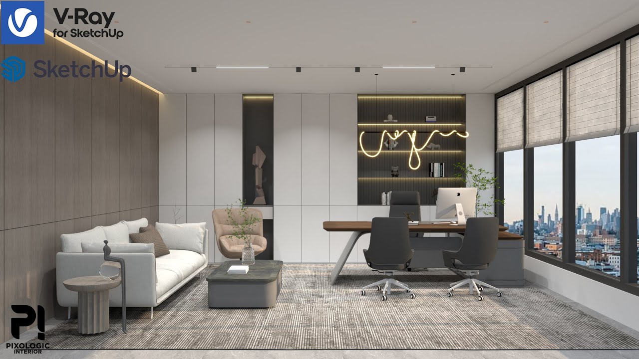 Sketchup tutorial |  Modern Office Interior Design | Sketchup Vray 5 | Pixologic interior