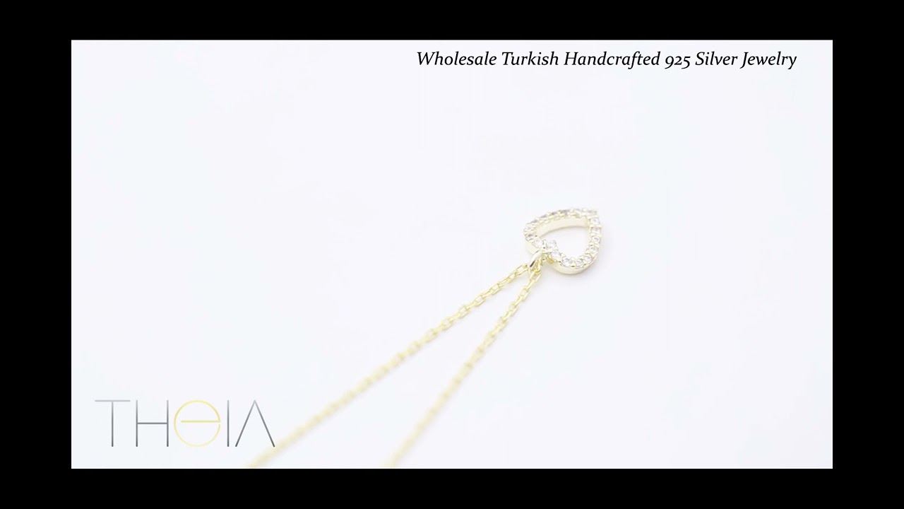Tiny Hollow Heart Zircon Charm Necklace Pendant Turkish Wholesale 925 Sterling Silver Jewelry
