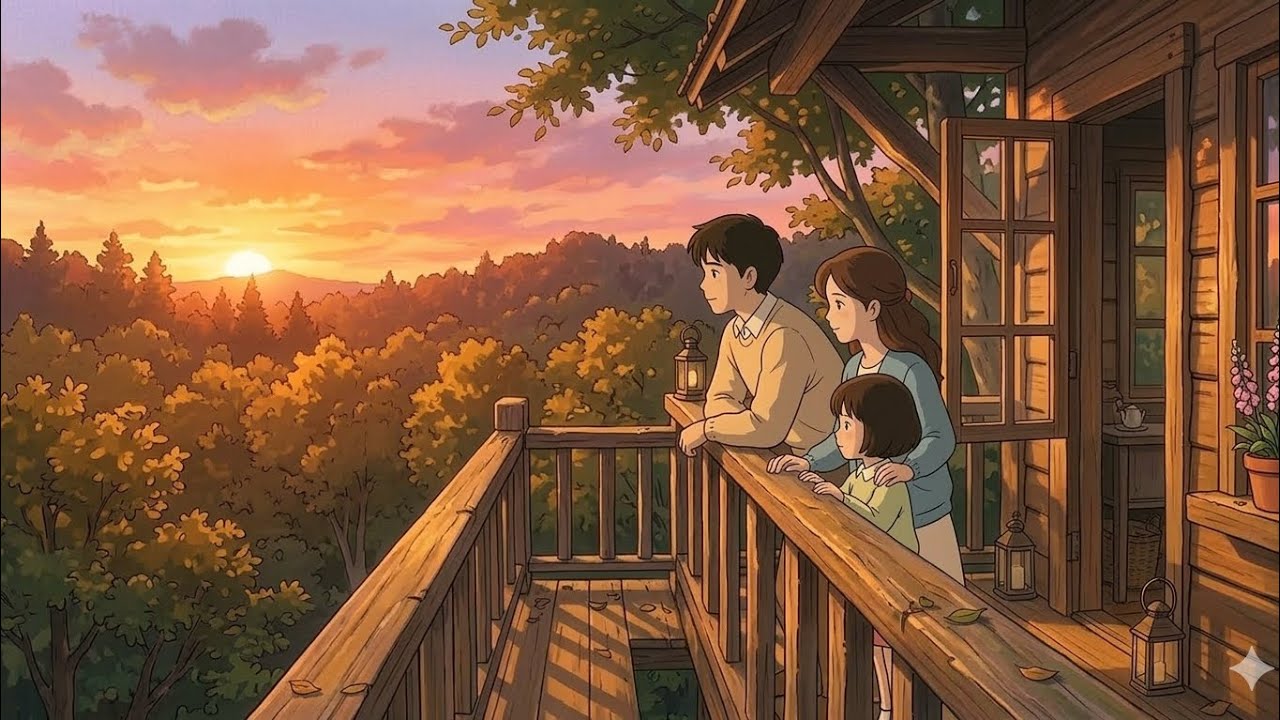 Ghibli style cozy tree house life