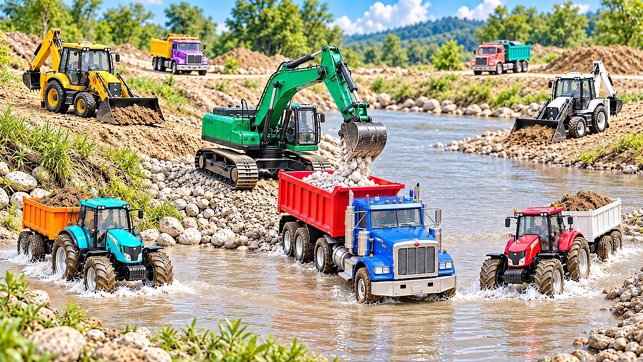 Jcb tractor video | JCB Excavator Loading White Stone Big Dumper Truck Crossing River | tractor gadi