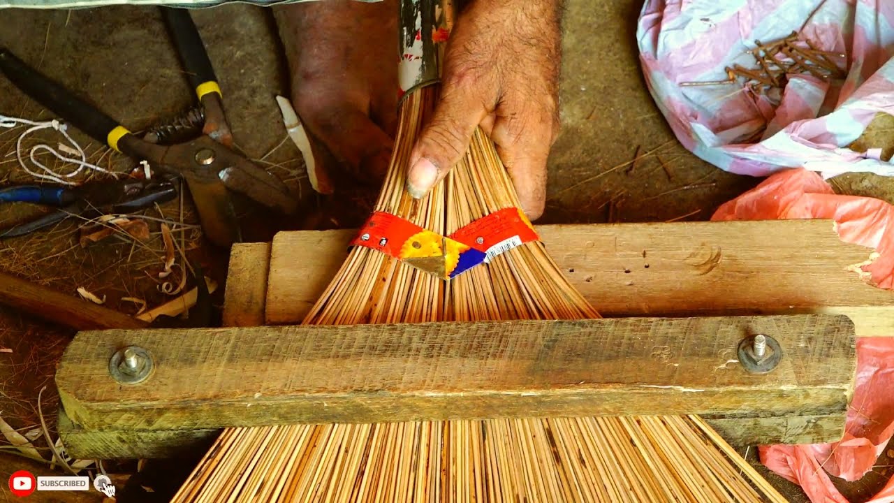 Garden BROOM from coconut palm made by village Grandpa | Step by step