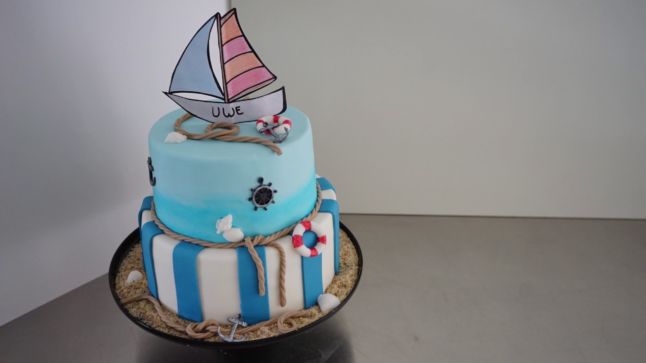 Einfache, anfängerfreundliche, maritime Fondanttorte - Fondanttorte 2 Etagen - Kuchenfee