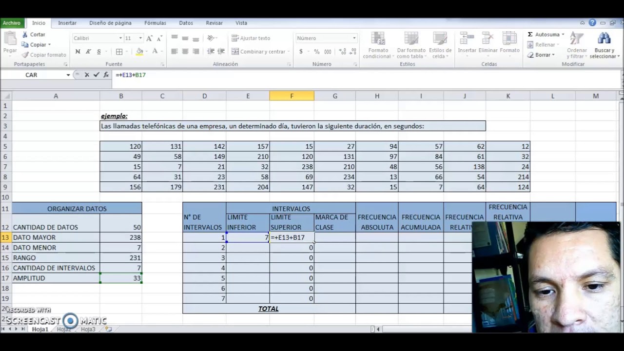 TUTORIAL TABLA DE FRECUENCIAS PARA DATOS AGRUPADOS UTILIZANDO EXCEL