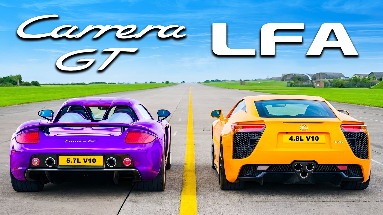 Best-Sounding Drag Race EVER? Porsche Carrera GT v Lexus LFA