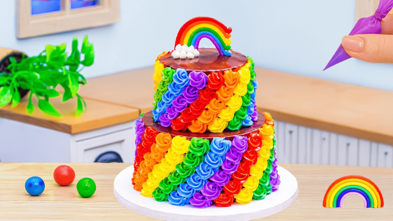 Mini Rainbow Cake With Chocolate 🌈Easy Mini Cake Decorating by Sweet Cakes