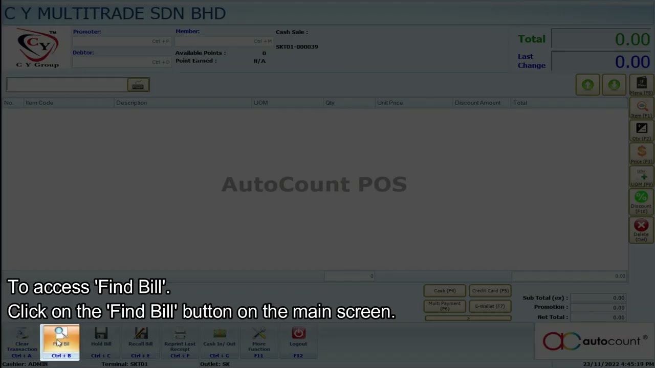AutoCount POS Find Bill and Hold Bill by CY-GRP.com