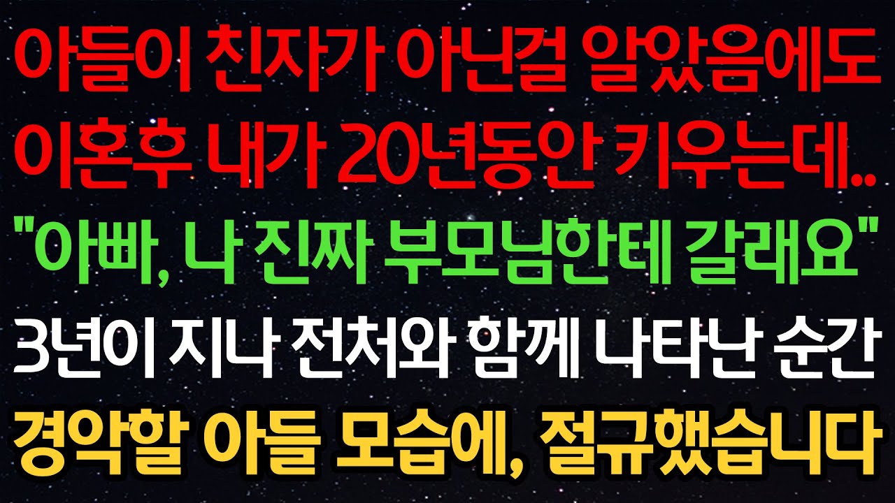 실화사연-아들이 친자가 아닌걸 알았음에도 이혼후 내가 20년동안 키우는데 “아빠, 나 진짜 부모님한테 갈래요” 3년이 지나 전처와 함께 나타난 순간 경악할 아들 모습에 절규했습니다