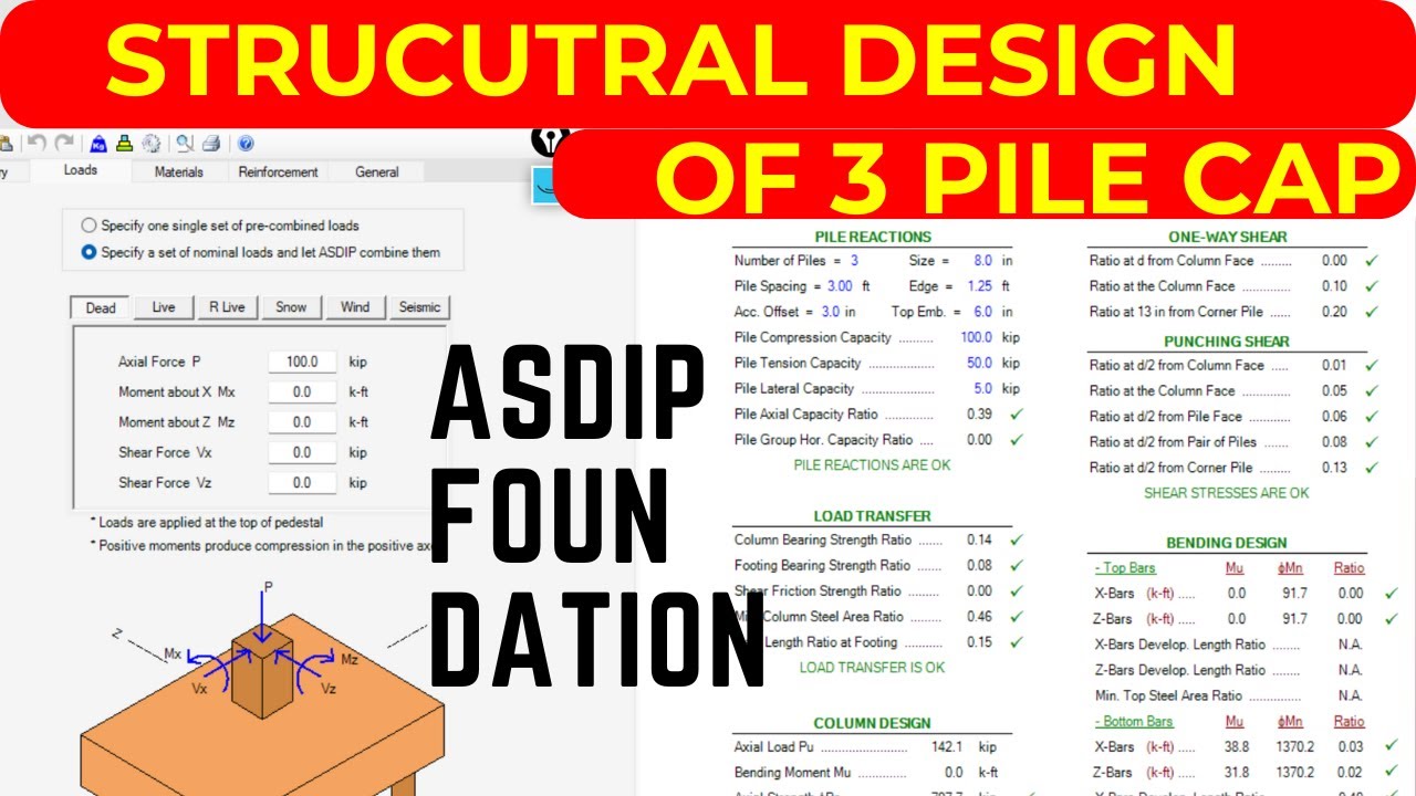Structural Design of 3 Pile Cap || 3 Pile Cap Design using ASDIP Foundation ||