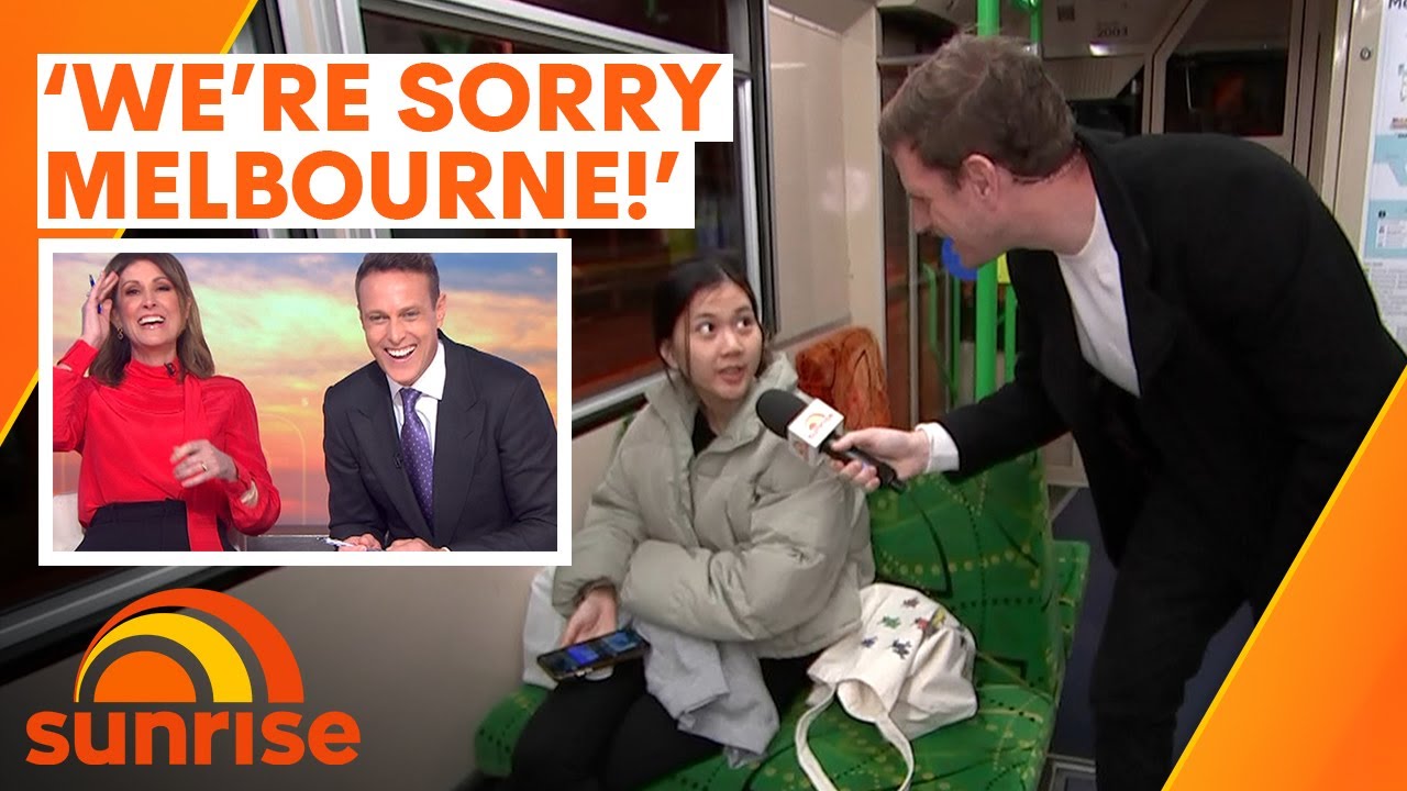 Sunrise weatherman Sam Mac receives frosty reception during live cross on Melbourne tram