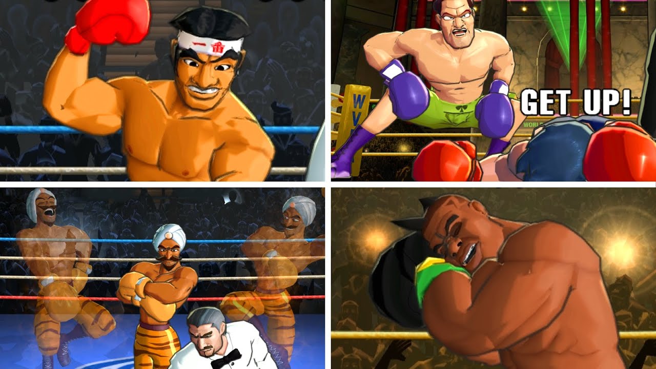 Punch-Out!! Wii HD - All Opponents Taunting Little Mac After Knocking Him Down