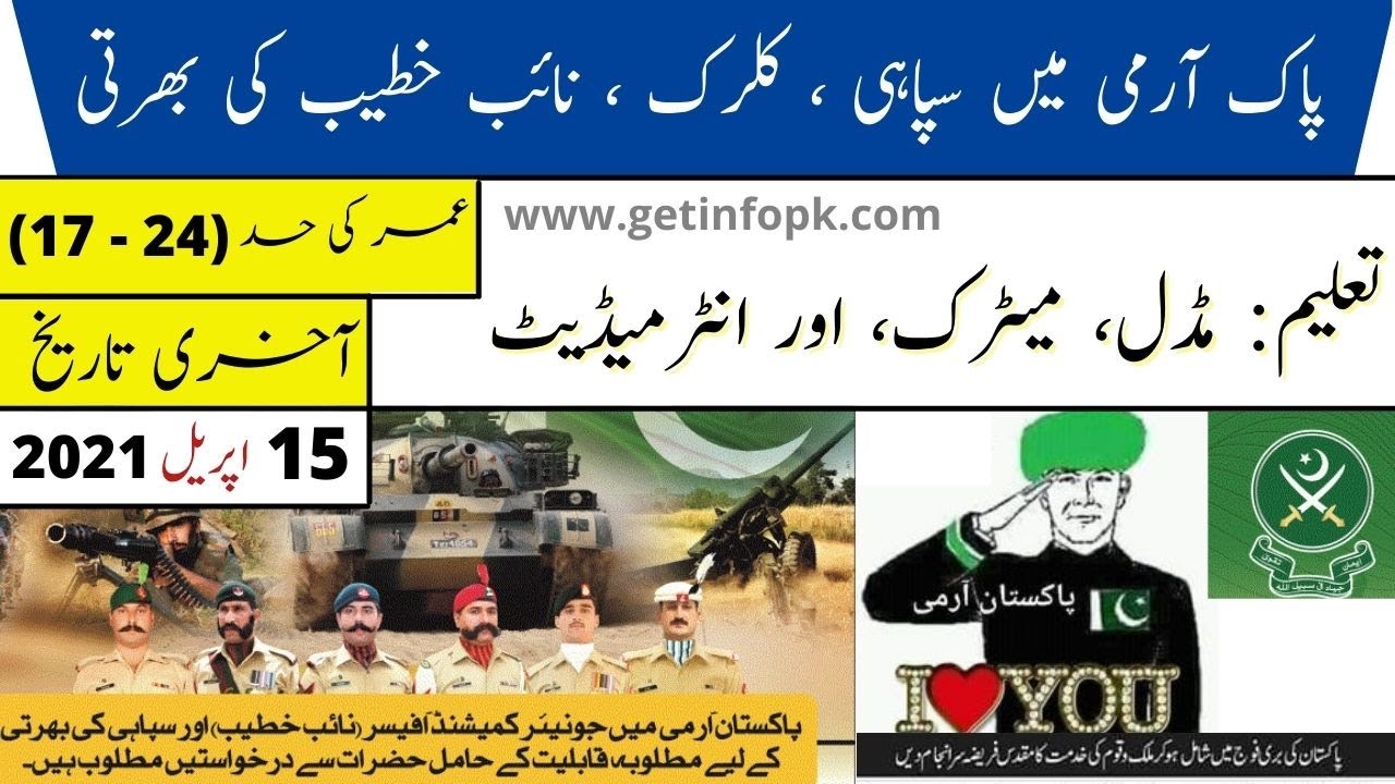Pak army new jobs 2021 matric base as Soldier clerk JCO