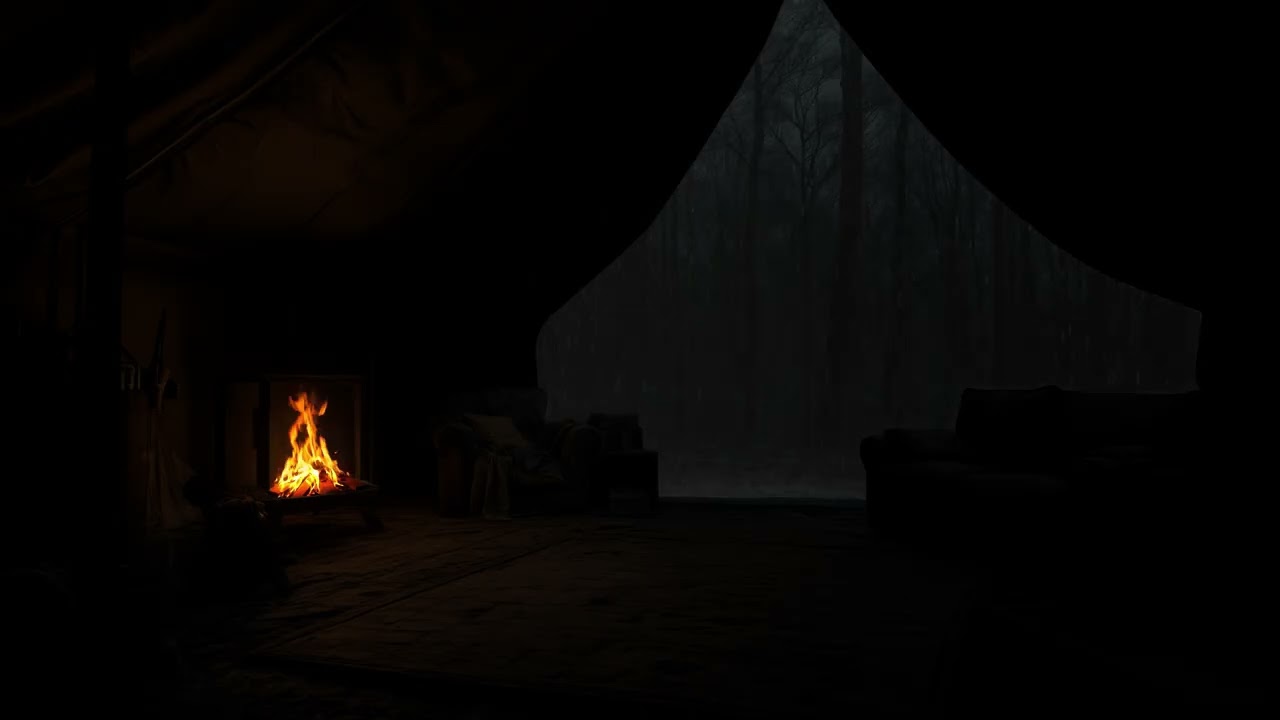 Alone in a Rainy Forest Camp 🌧️🔥 | Quiet Fire, Distant Rain for Deep Sleep and Relaxation