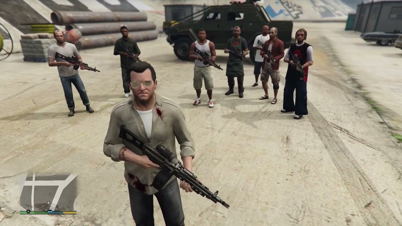 GTA V: Michael, Franklin, Trevor & Crew 5 Star Combat MG MKII Cop Battle + Escape