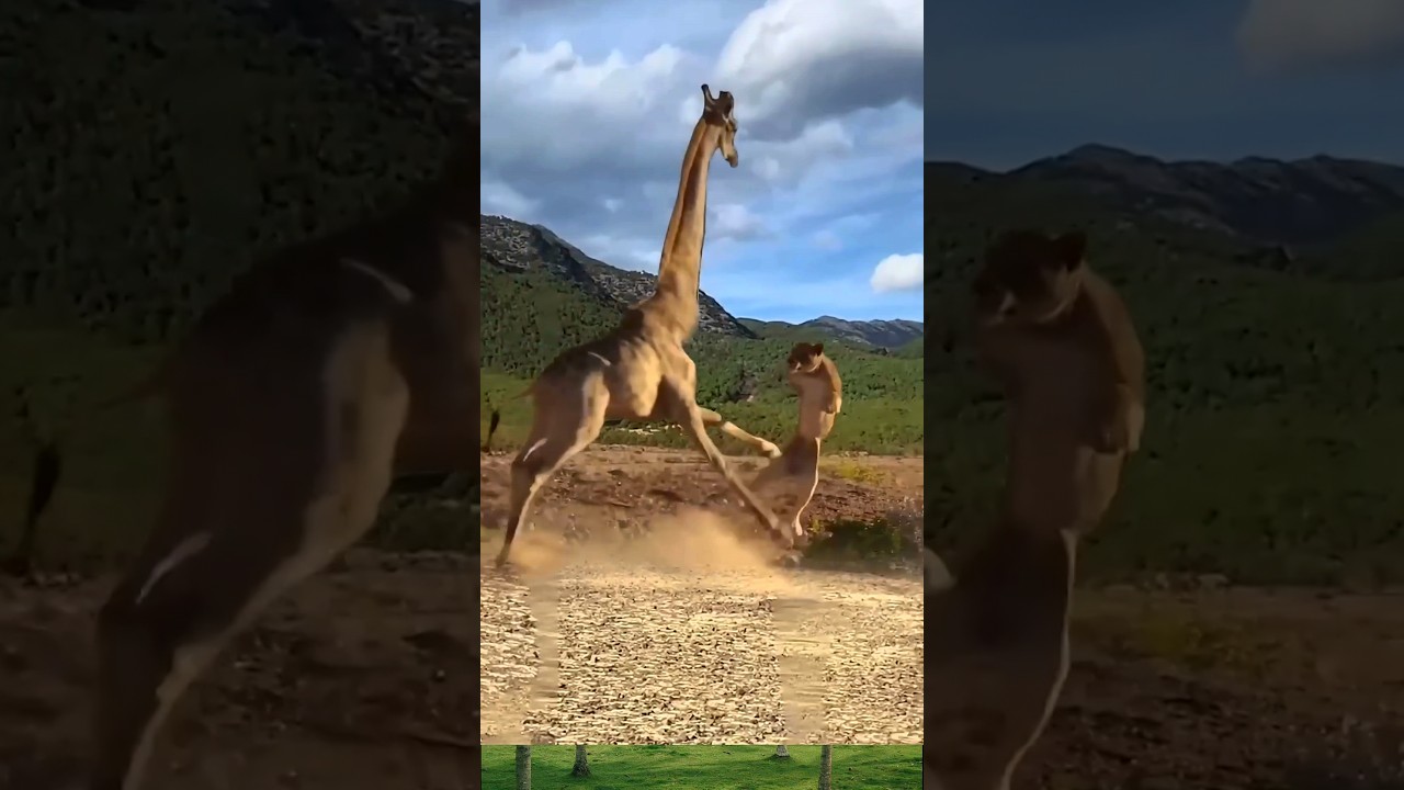 Giraffe vs lion fight 🦁🦒#likesadia #animals #beautiful #giraffe #lion