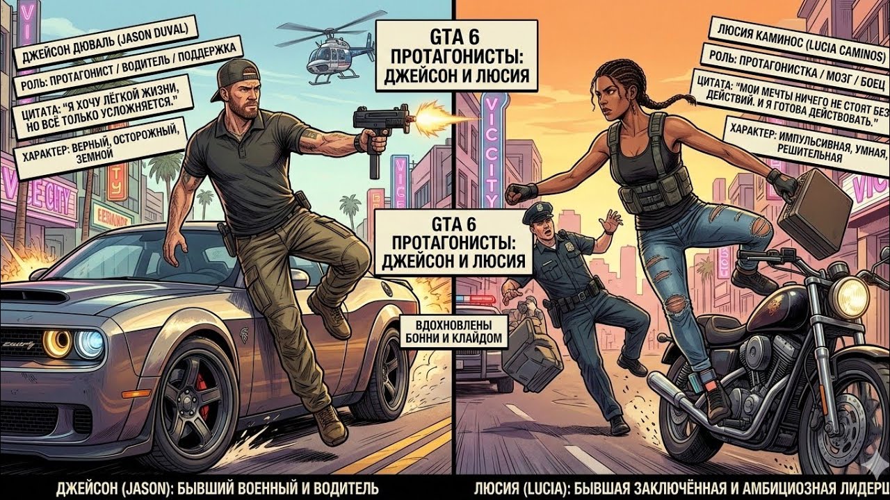 GTA 6  Джейсон и Люсия  Кто они? (1080p; 22 минуты)