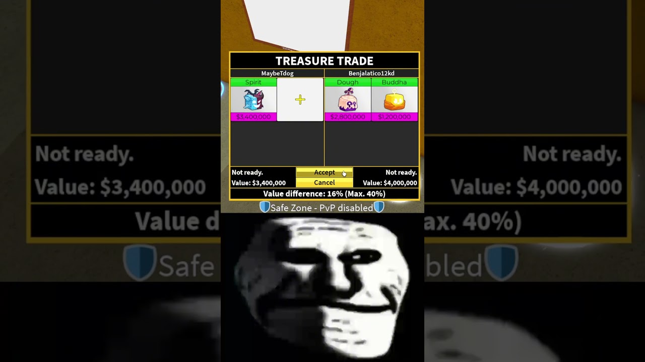 When You Trade SPIRIT for a Dough fruit In Blox Fruits! 😱 #shorts #roblox #trollface