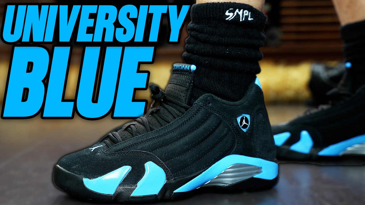 Обзор кроссовок Air Jordan 14 University Blue: детальная демонстрация и фото на ногах.