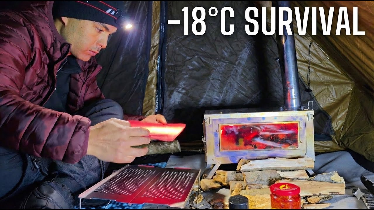 –18°C Extreme Winter Camping | Solo Hot Tent Survival
