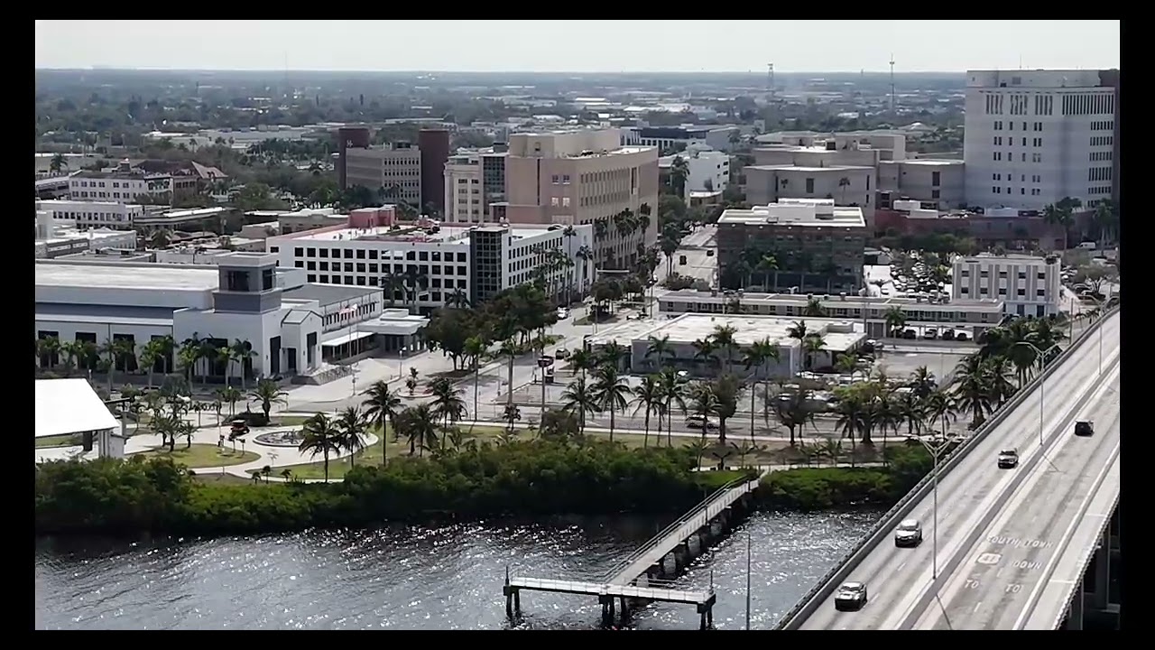 Flying over Route 41 bridge to Downtown