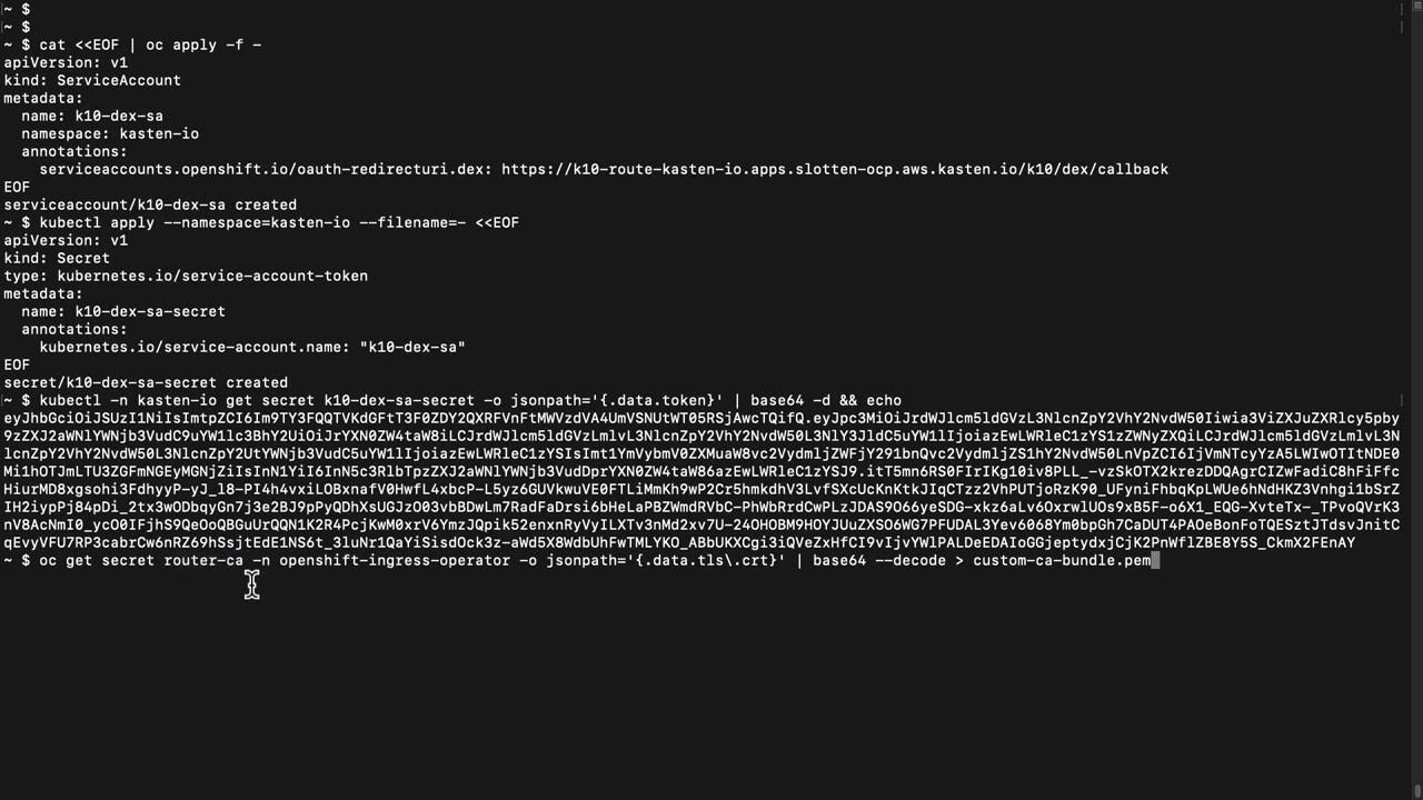 Configuring Kasten Dashboard Authentication Using Openshift OAuth